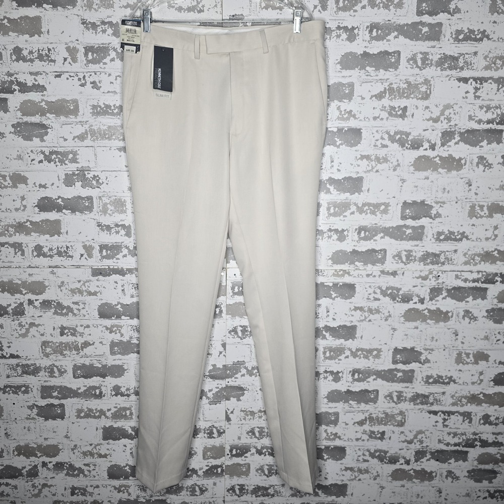 NEW Kenneth Cole Reaction Dress Pants Mens 36x34 Light Tan Slim Fit Straight Leg